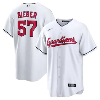 mens nike shane bieber white cleveland guardians replica pl